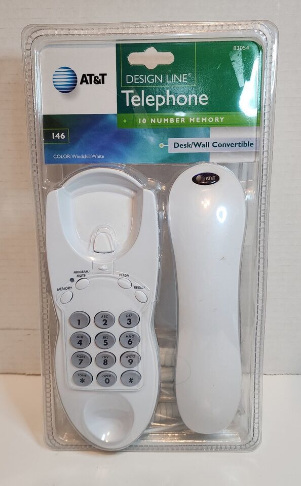 AT&T #146 Design Line TELEPHONE Corded 10 Number Memory-White-Wall Desk Landline - $15.47