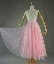 Pink Long Plaid Skirt Outfit Women Custom Plus Size Pink Tulle Skirt image 5