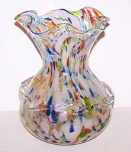 Stunning Large Murano Czech Art Glass Spatter Applied Glass 9 3/8&quot; Vase - £59.66 GBP