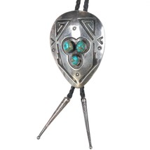 c1960 c-31 Navajo Overlay turquoise Large bolo tie sterling silver - $420.75