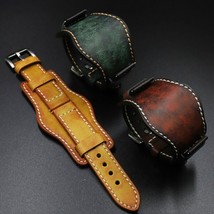 20mm 22mm 24mm Men Genuine Leather Cuff Watch Band Strap With Mat For Fossil - £17.73 GBP