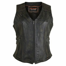 Ladies Motorcycle Vest Distressed Brown Vest with Buckles Biker Apparel - £79.32 GBP+