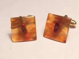 Vintage Amber Squares &amp; Gold Toned Cufflinks cuff links - £19.54 GBP