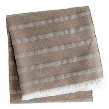 Sferra Taupe Throw Blanket Fringed Ivory Dobby Stripe Wool Silk Marice Italy NEW - £130.37 GBP