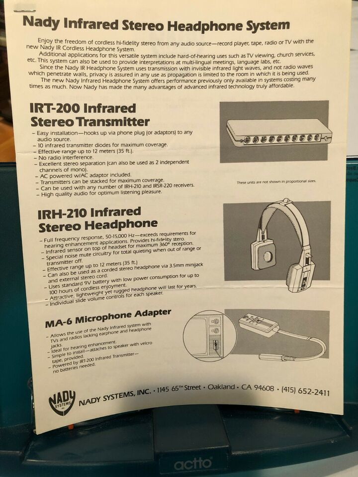 NADY HEADPHONE/HEADSET SINGLE PAGE BROCHURE - $6.00