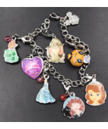 Disney Princess Charm Bracelet Cinderella Ariel Bell Sophia Silver Tone - £10.43 GBP