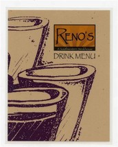Reno&#39;s Drink Menu Southwestern Steak House Sheraton Casino Tunica Mississippi - £13.37 GBP