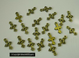 20 Ant Gold plated CROSS earring pendant charms you can dangle CFP132 - £2.33 GBP