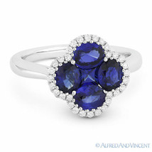 1.96 ct Sapphire &amp; Diamond 18k White Gold Right-Hand Flower Charm Cocktail Ring - £2,399.48 GBP
