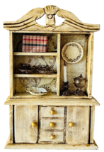 Miniature Dollhouse Cupboard Hutch Shelf Unit Artisan Painted + Accessories OOAK - £35.01 GBP