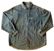 80s Guess Georges Marciano Denim Shirt Mens M Distressed Overdyed Vintage USA - £34.46 GBP