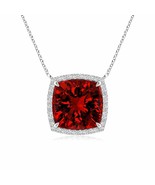 ANGARA Lab-Grown Cushion Ruby Halo Pendant Necklace in 14K Gold (10mm,4.... - £1,878.94 GBP
