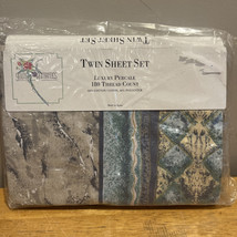 Sears Young Romantics Twin Sheet Set Geometric 1980s Purple Gray Blues P... - $29.69