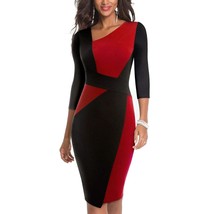 Women Vintage Contrast Color Patchwork Work Business Dress B517 (12,Red+Black-3/ - £49.36 GBP