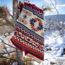 Southwestern Aztec Borrego Alpaca Wool Throw Blanket Large Cozy Cabin Red Tan - £109.99 GBP