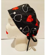 Unisex Cotton Tie-On &quot;Hearts &amp; Stethoscopes&quot; Scrub Cap, OR Hat, Nurse, D... - £11.86 GBP