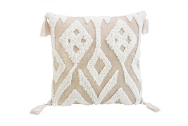17&quot; X 17&quot; Beige And White Ikat Zippered Polyester Throw Pillow With Tassels - £45.43 GBP