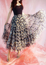 Red Sun Flower Pattern Tiered Tulle Skirt Outfit Custom Size Long Floral Skirts image 5