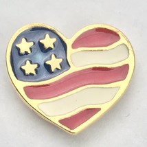 Heart Shaped Made In USA Flag Pin By Avon Gold Tone Enamel 2001 911 - £9.39 GBP