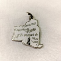 Vintage White Enamel Silver Tone New York State Pendant Charm Stamped Japan - £10.47 GBP