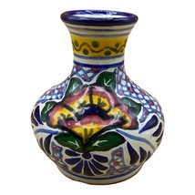Vintage Talavera Mexican Pottery Ceramic Vase Floral 4.5&quot; Tall Signed READ - £19.22 GBP