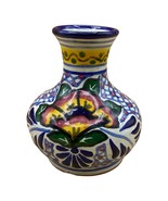 Vintage Talavera Mexican Pottery Ceramic Vase Floral 4.5&quot; Tall Signed READ - £18.86 GBP
