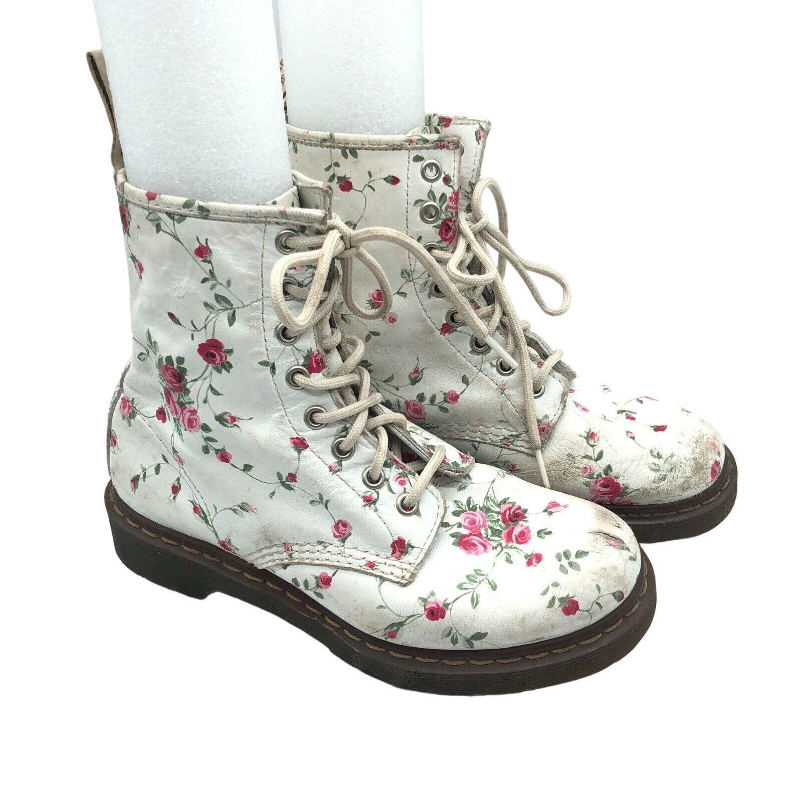 Primary image for Dr. Martens 1460 Portland Rose Floral Combat Boots White Womens 7