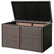 88 Gallon Garden Patio Rattan Storage Container Box-Brown - Color: Brown - £171.69 GBP