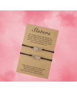 Set Of 2 Sister Bracelets - Silver Hearts On A Black Rope Adjustable Chain - £8.61 GBP