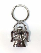 Shiny Silver Tone Solid Metal Angel Holding Heart Key Chain Heavy Duty - £9.43 GBP