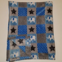 Mon Lapin Blue Gray Elephants Stars Plaid Dots Baby Blanket Lovey SOFT White - £39.65 GBP