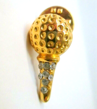 Golf Ball on Tee Lapel Scatter Pin Gold Tone &amp; Rhinestone Vintage Golfer... - $12.00