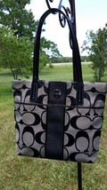 Coach F25771 Signature Silver and Black Jacquard &amp; Patent Leather Tote Bag - £44.76 GBP