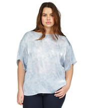 Michael Michael Kors Plus Size Petal-Print Short-Sleeve Top - Chambray - $38.80