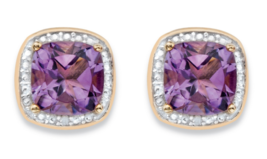 Purple Amethyst Diamond Accent Halo Stud Gp Earrings 14K Gold Sterling Silver - £80.17 GBP