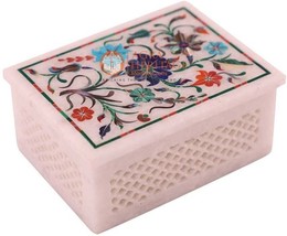 3&quot;x2&quot; Marble Jewelry Vintage Box Semi Precious Marquetry Floras Halloween Gift - £174.84 GBP