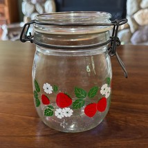 Vintage Carlton Glass Strawberry Canister Hermetic 3/4L Jar with Clasp Lock Lid - $14.54