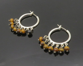 925 Sterling Silver - Vintage Tiger&#39;s Eye Beaded Cluster Hoop Earrings - EG7880 - £24.79 GBP