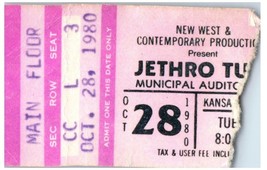 Vintage Jethro Tull Ticket Stub Octubre 28 1980 Municipal Auditorium Kan... - £42.61 GBP