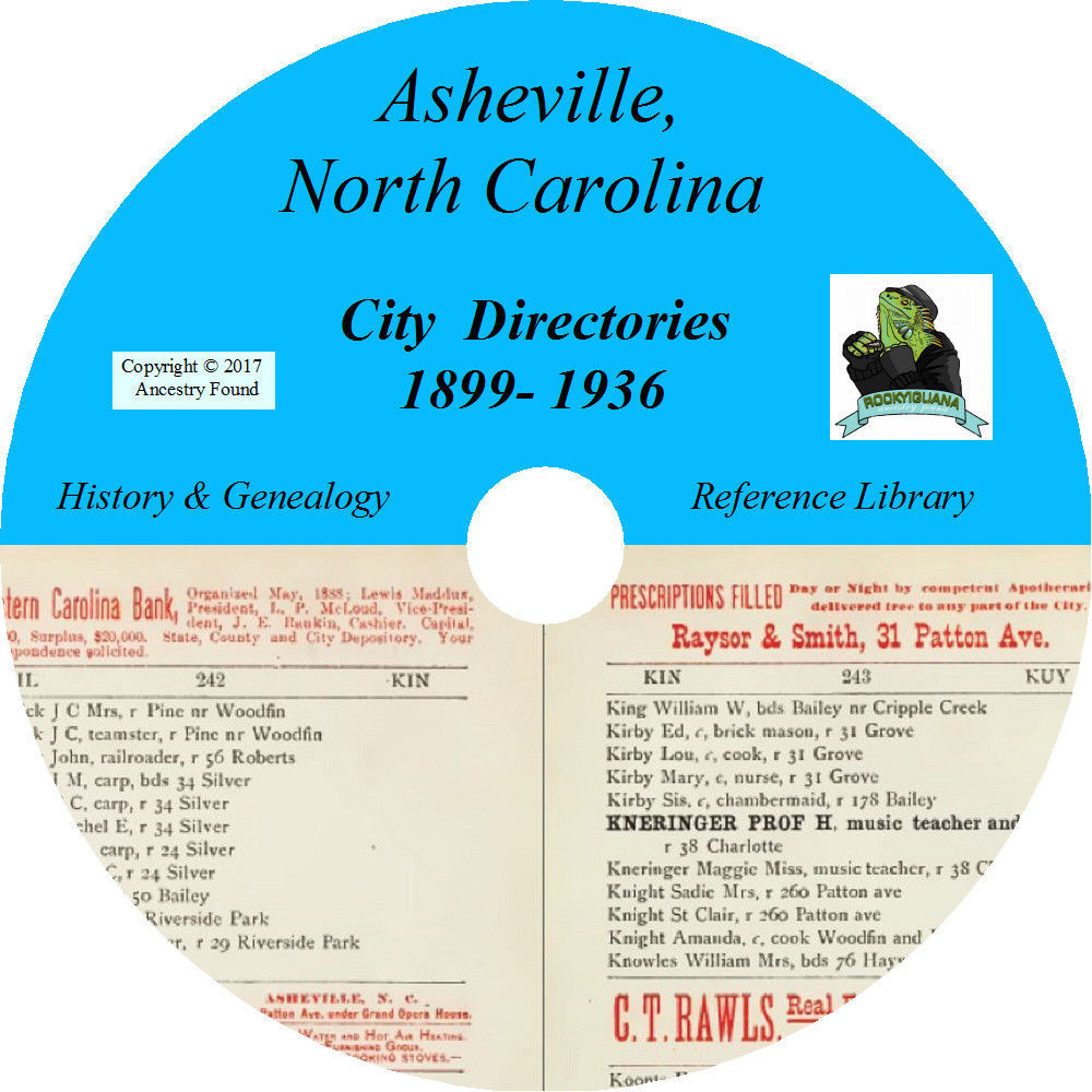 ASHEVILLE North Carolina CITY DIRECTORY - History Genealogy -24 Books on CD DVD