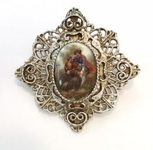 Vintage Brooch Pendant Combo Victorian Couple Gold Tone &amp; White - £15.67 GBP
