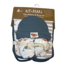 Kit + Pearl Baby Hat Mittens Burp Set Gift Dinosaurs 4 Pc - $9.60