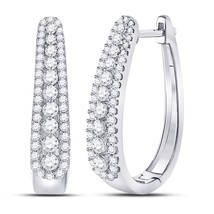10kt White Gold Womens Round Diamond Oblong Hoop Earrings 7/8 Cttw - £988.45 GBP