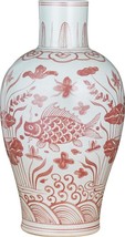 Vase Plum Tree Baluster Coral Red Pink Ceramic Handmade Hand-Crafte - £432.94 GBP