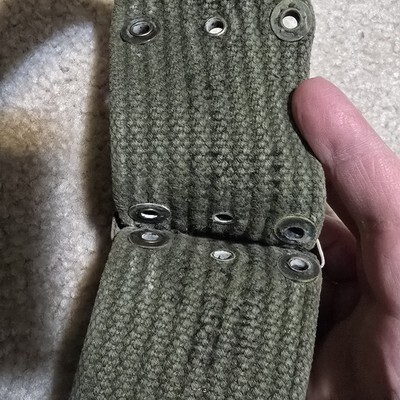 VTG USMC M1956 Horizontal Weave LBE OD Web Belt Size L Suspenders Brass Buckle Item image 14