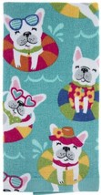 Floating Frenchie Kitchen Towel French Bulldogs in Pool Striped Floaties... - $15.58