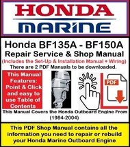 Honda Outboard BF135A/BF150A Repair Service &amp; Shop Manual - £7.95 GBP