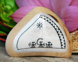 Nordic shamanic saami drum figures gods brooch pin wood antler inlay thumb200