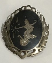 Vintage Nielloware Siam Sterling Silver Dancing Goddess Oval Brooch - £27.54 GBP