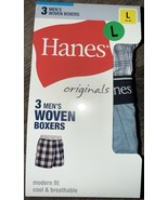 Hanes Originals ~ 3-Pair Men&#39;s Woven Boxers Cotton Blend Multicolor ~ L - $29.64 CAD